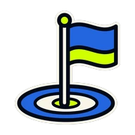 A flag planted at the centre of a target