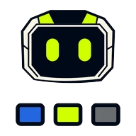 The HagoDigital robot's face above three colour swatches