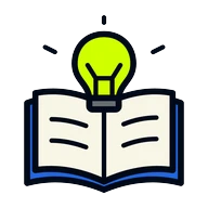 An open guide under a lit bulb