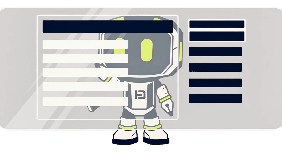 Hago, the HagoDigital robot mascot, standing in front of an enquiry form filling itself in.
