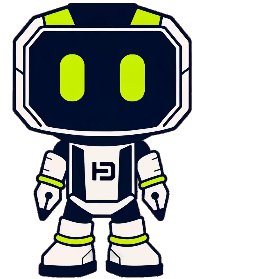 Hago, the HagoDigital robot mascot, holding out a Google map card with a location pin dropped on it.